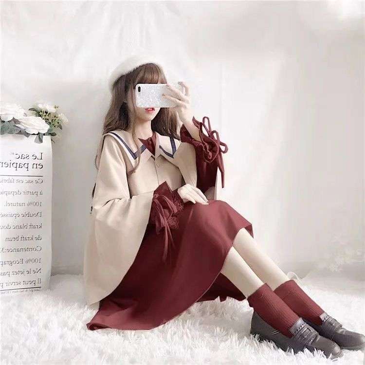 大人かわいい服 セーラー襟ケープ風ワンピース