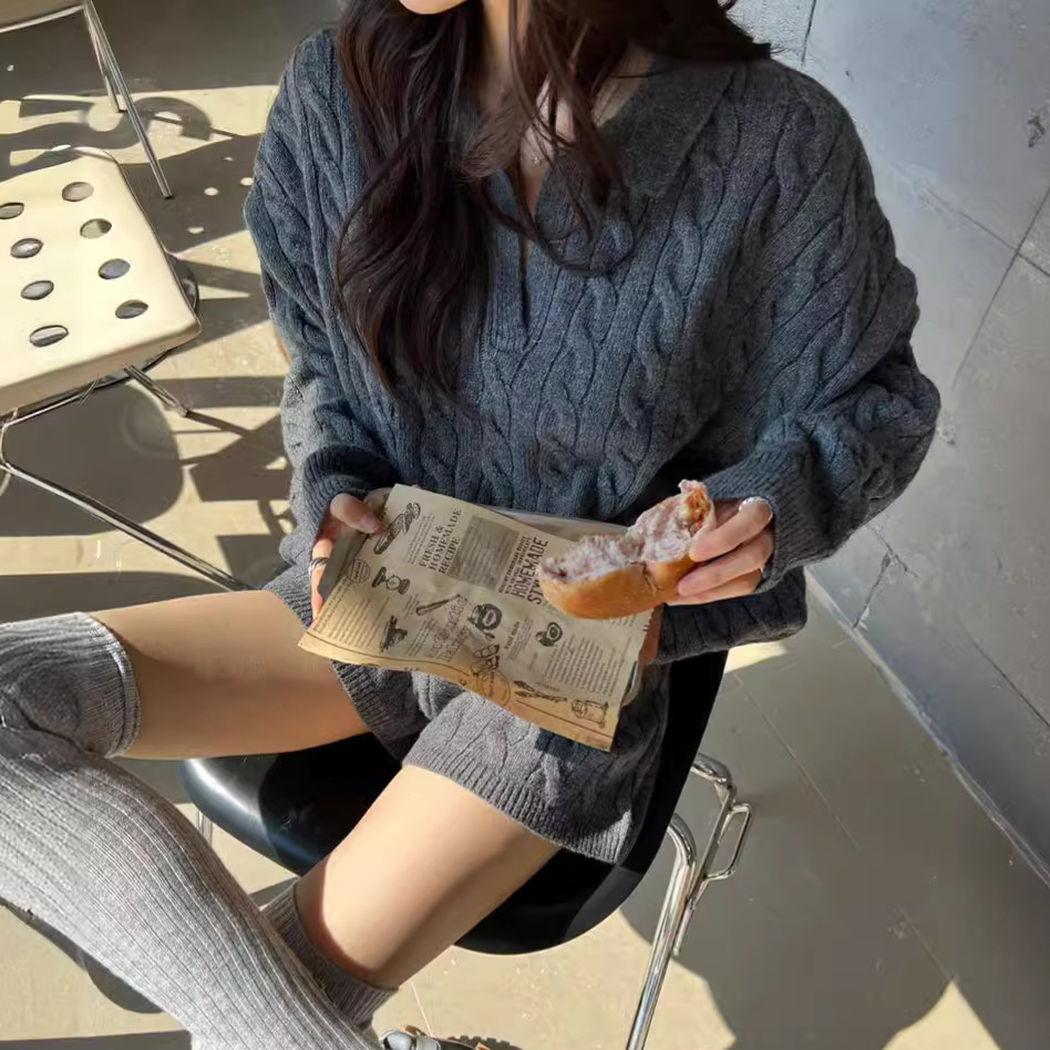 大人かわいい服 立体ケーブル編みニットトップス短パンツセットアップ