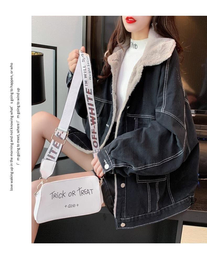 大人かわいい服 配色ステッチボア襟付きデニムジャケット