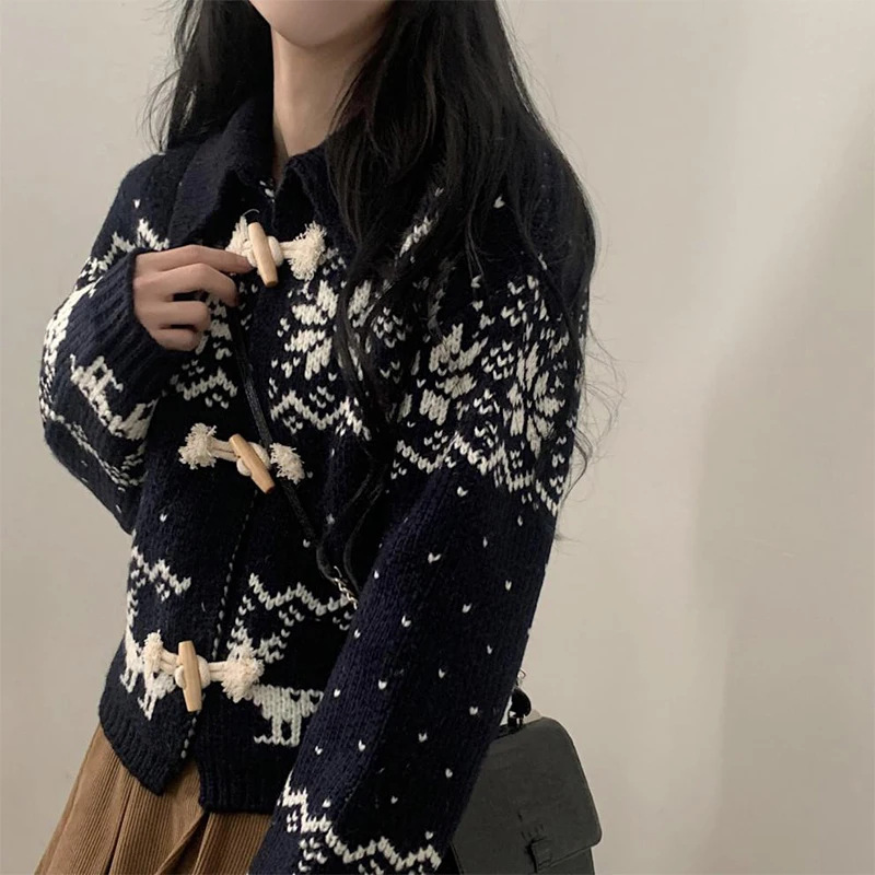 大人かわいい服  ノルディック柄ダッフルニットアウター