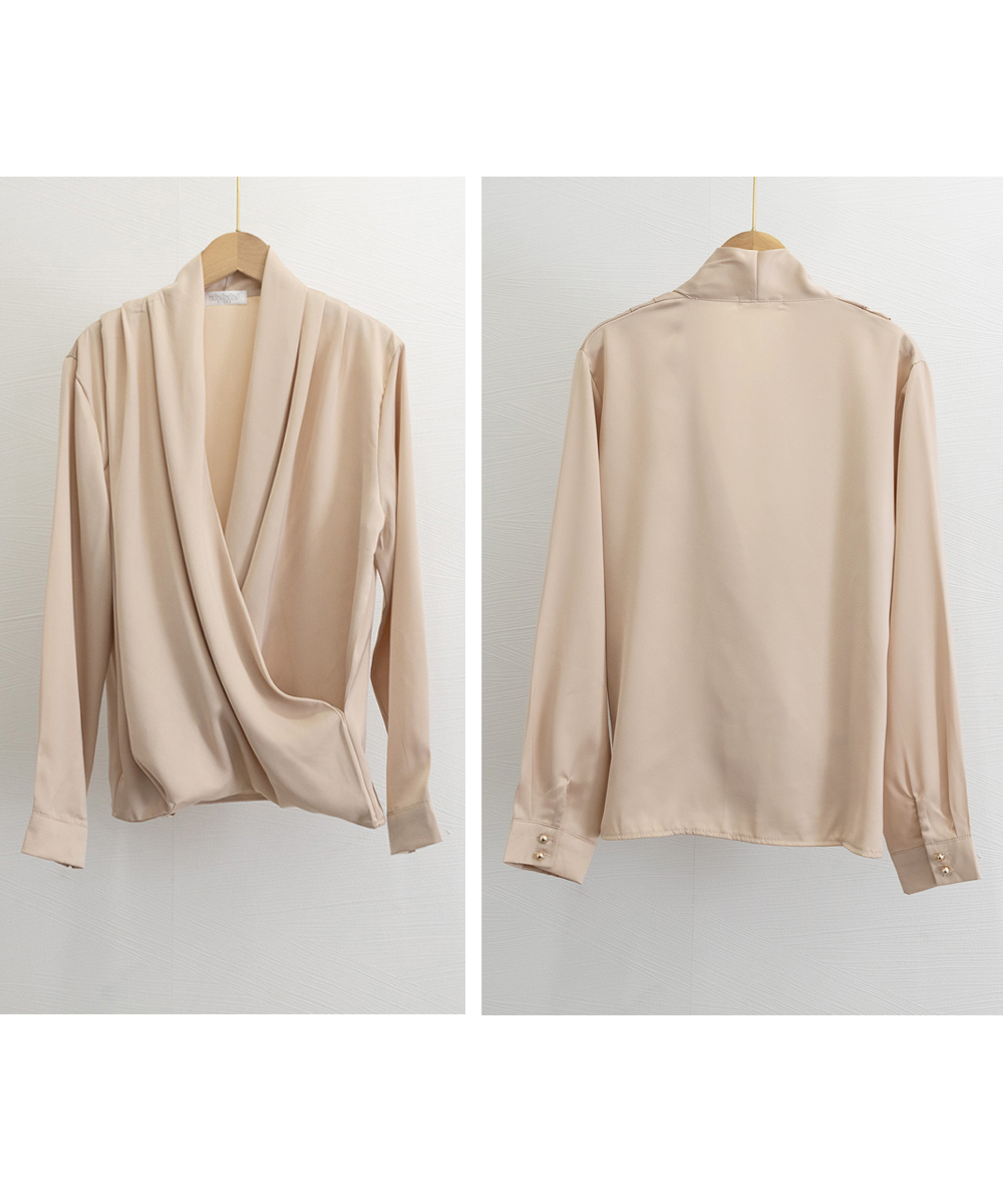 大人かわいい服 とろみ素材 カシュクール シャツブラウス トップス