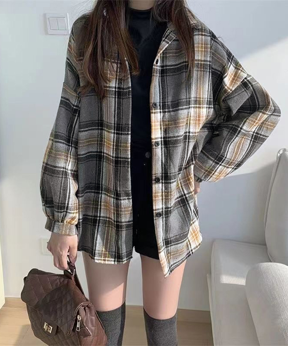 大人かわいい服 起毛チェックシャツ ゆったりネルシャツジャケット