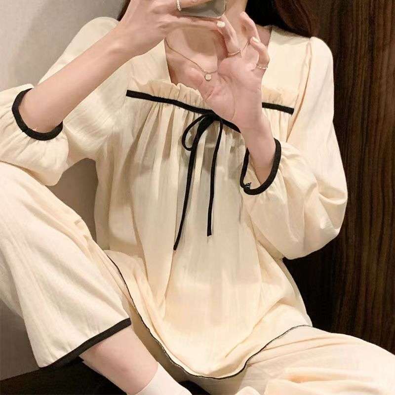 大人かわいい服 ふんわりリボン付きパジャマセット