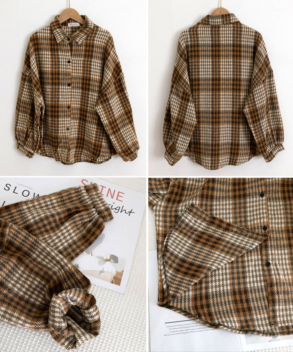 大人かわいい服 起毛チェックシャツ ゆったりネルシャツジャケット