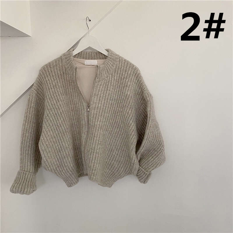 大人かわいい服 厚手ニットカーディガン ジップアップ 体型カバー