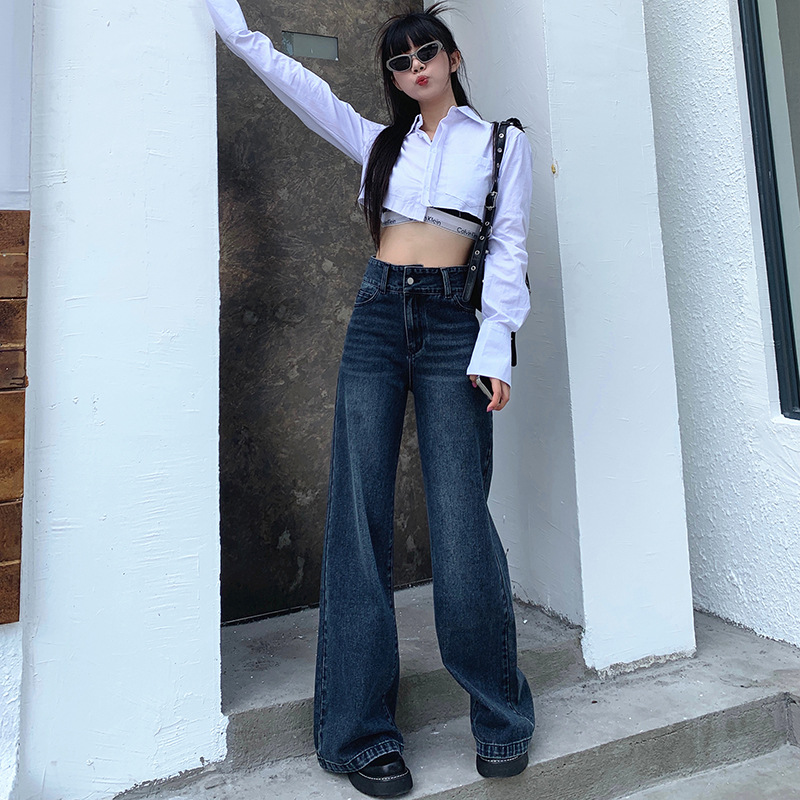 大人かわいい服 ハイウエストワイドデニムパンツ