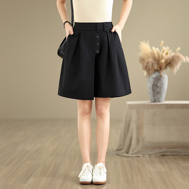 大人かわいい服 フロントボタン プリーツキュロット