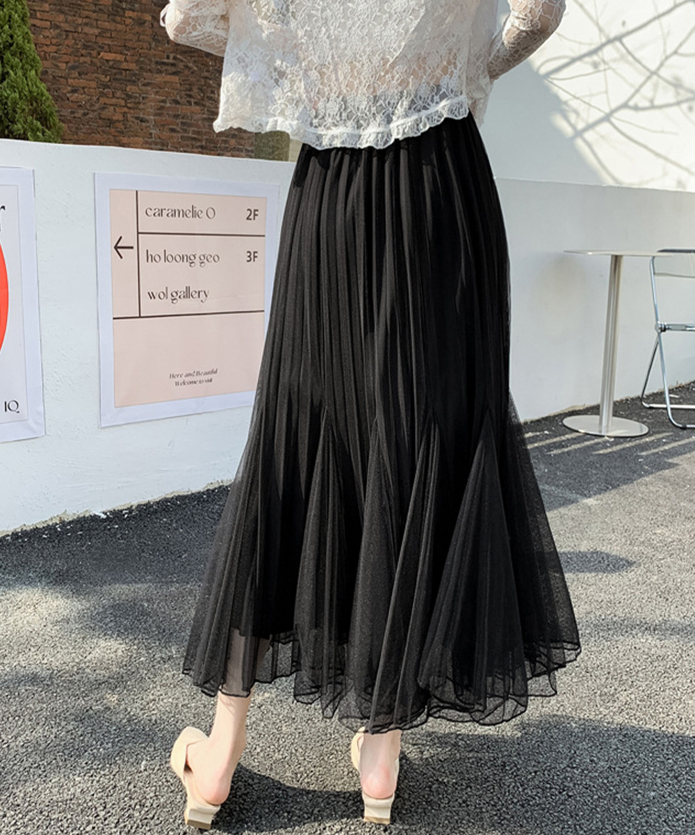 大人かわいい服 リバーシブル チュールプリーツスカート 韓国風マーメイド