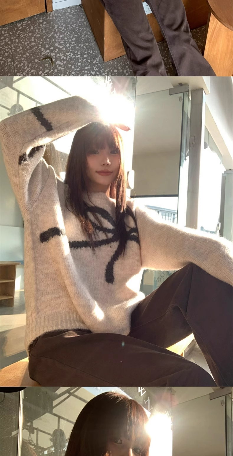 大人かわいい服 リボンデザインモヘア混ゆったりニットセーター