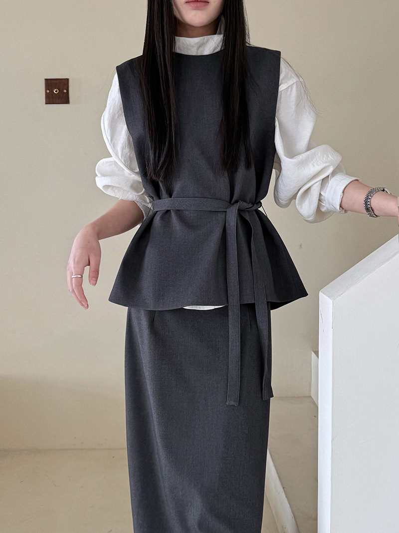 大人かわいい服 レイヤードベスト風スタイリッシュセット