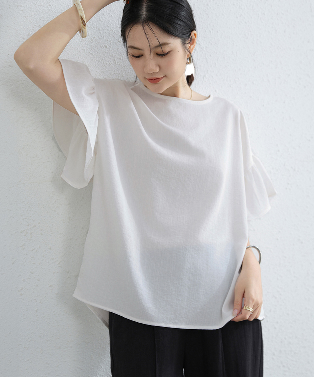 大人かわいい服 フリル袖 ゆったりブラウス レディーストップス