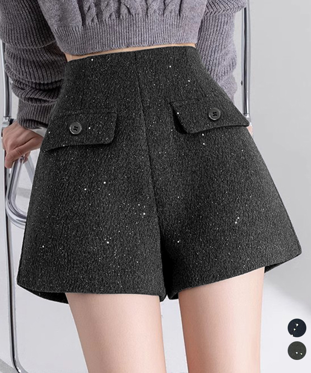 大人かわいい服 ツイード風ラメショートパンツ 秋冬 上品