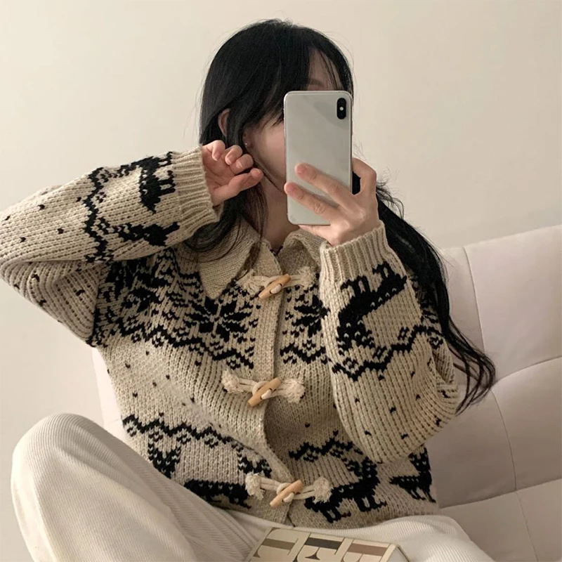 大人かわいい服  ノルディック柄ダッフルニットアウター