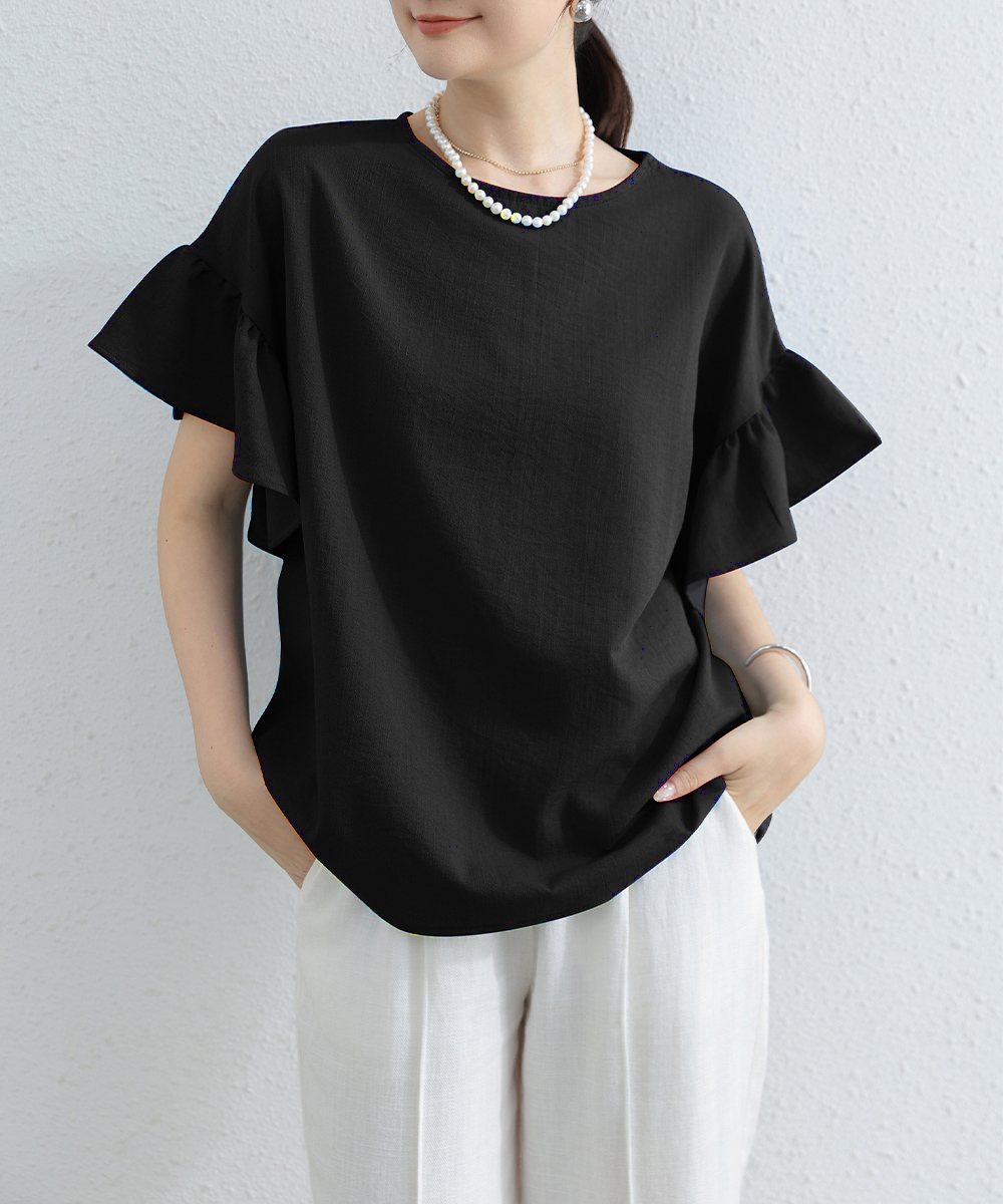 大人かわいい服 フリル袖 ゆったりブラウス レディーストップス