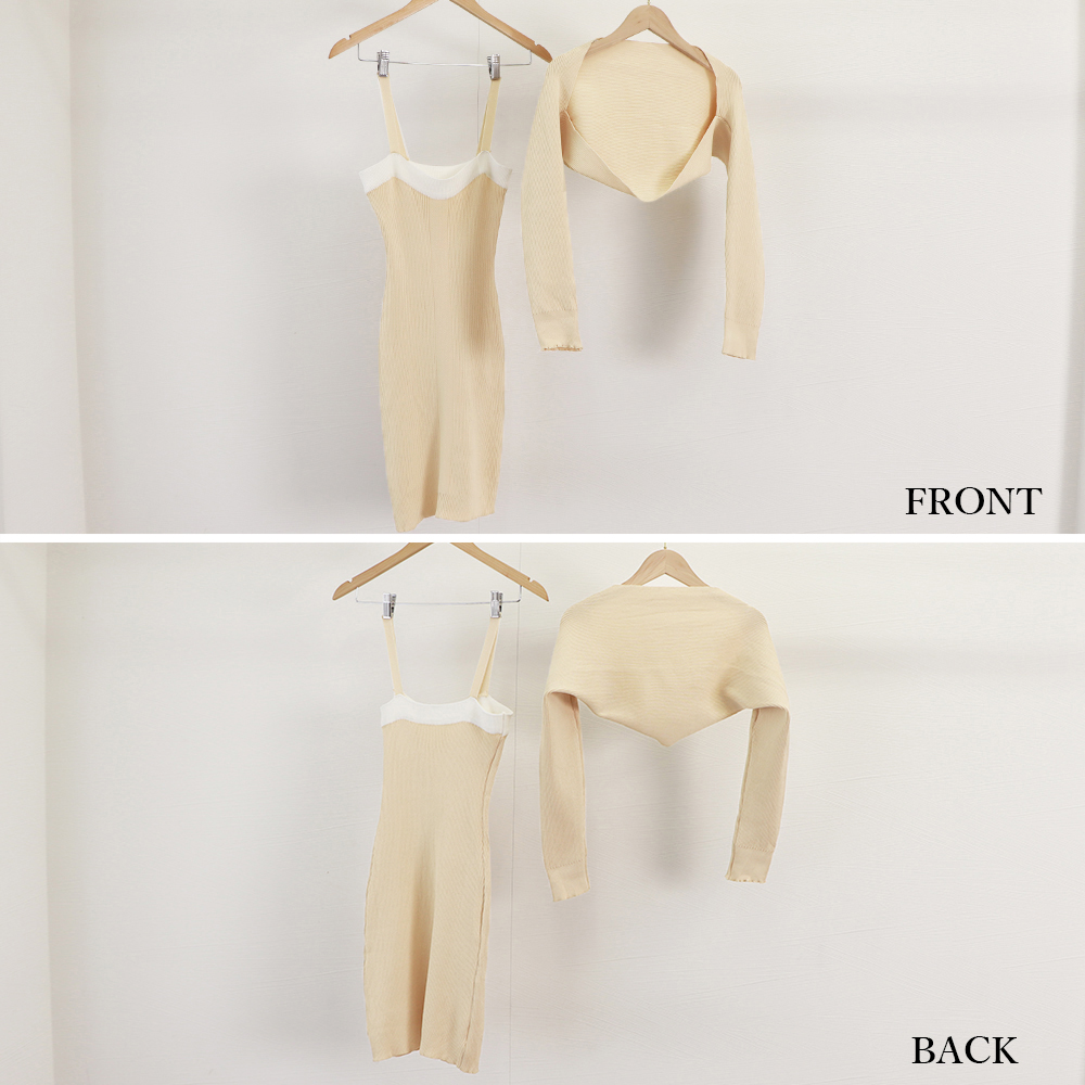 大人かわいい服 モード感あふれる ニットボレロ×ミニワンピセットアップ