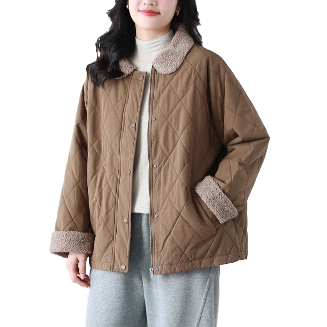 大人かわいい服 ボア襟キルティングコート中綿入り上品アウター