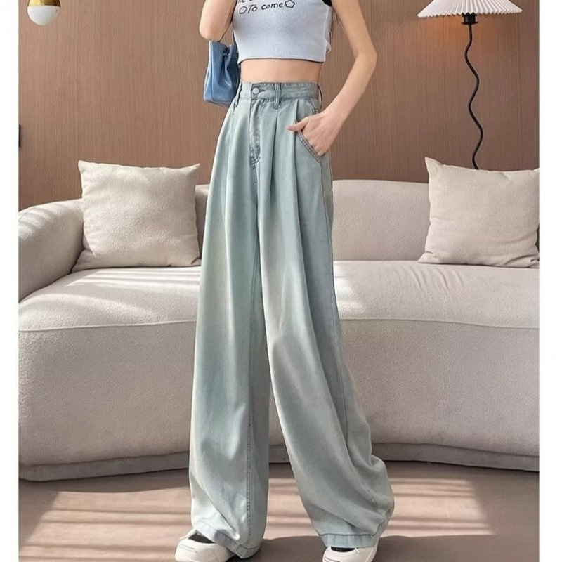 大人かわいい服 ハイウエストタックワイドデニムパンツ