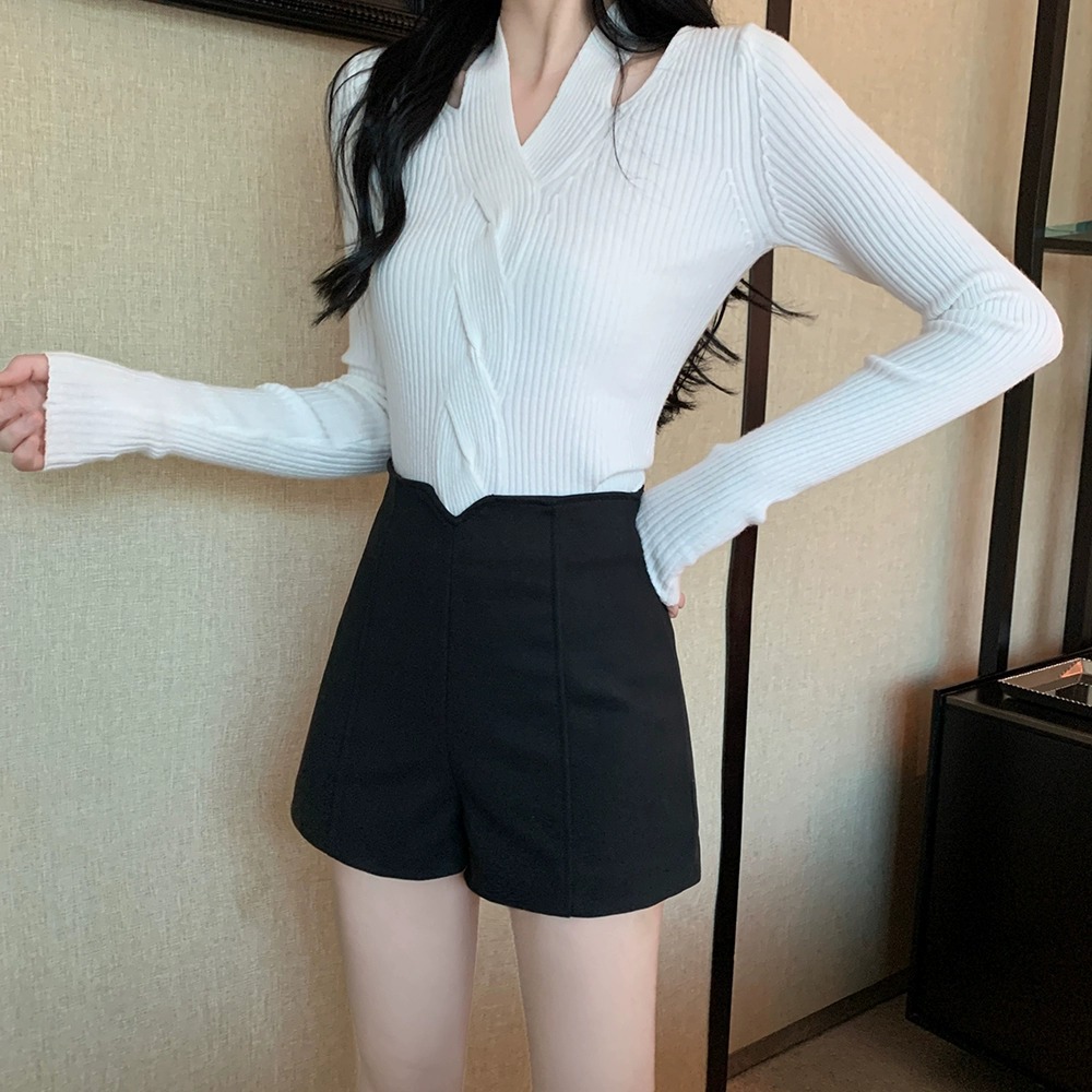 大人かわいい服 起毛素材のハイウエストショートパンツ