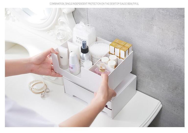 白い卓上メイクボックス 引き出し付き化粧品収納ケース