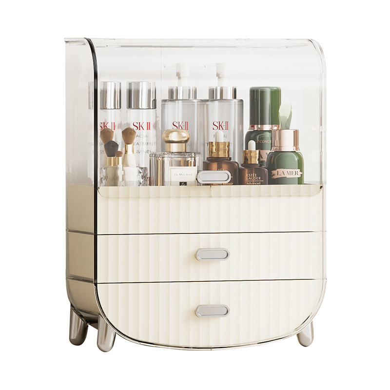 メイクボックス 透明蓋付き二段引き出し式大容量収納ボックス