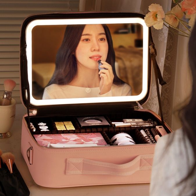 メイクボックス 照明付き大画面化粧ポーチ