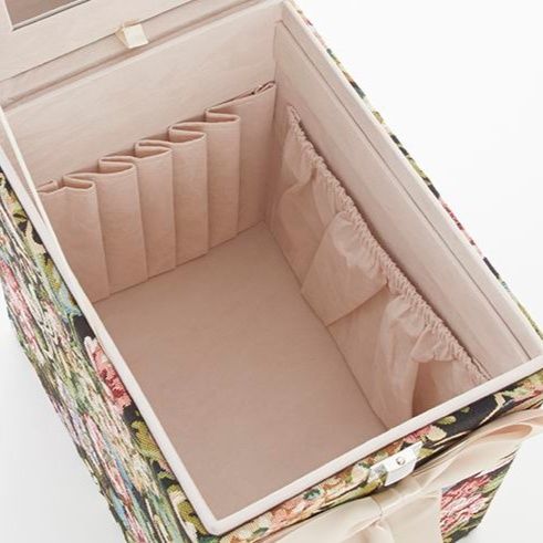 花柄メイクボックス 収納鏡付き化粧品入れ