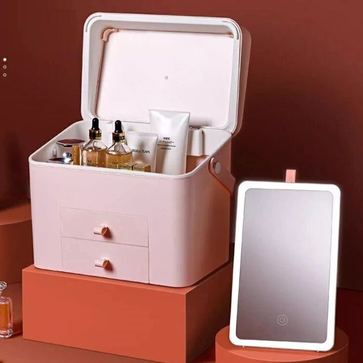 メイクボックス　鏡付き照明機能搭載メイクボックス