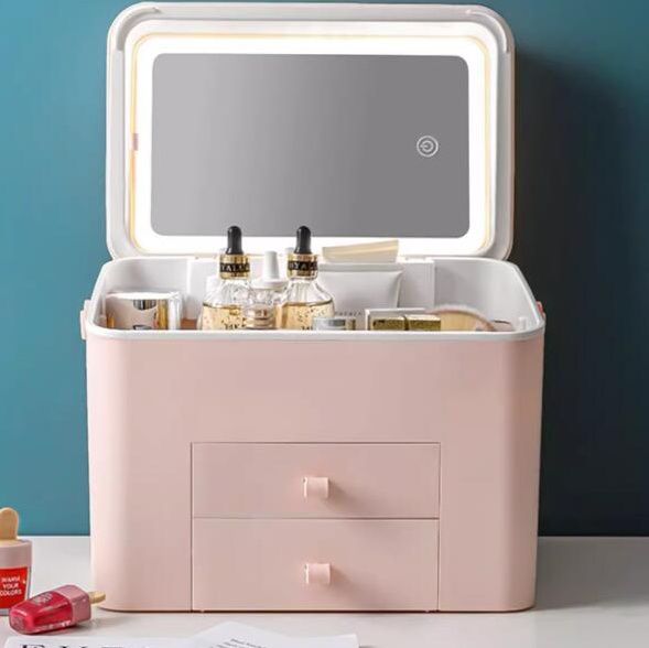 メイクボックス　鏡付き照明機能搭載メイクボックス