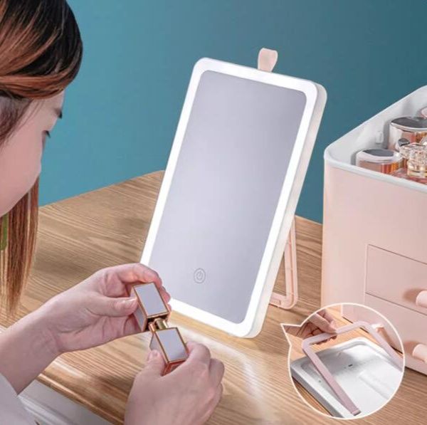 メイクボックス　鏡付き照明機能搭載メイクボックス