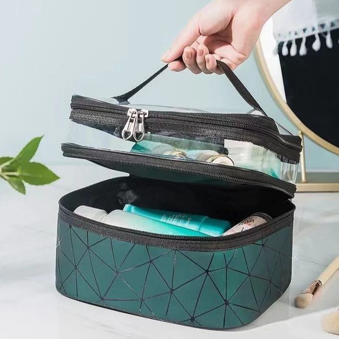 メイクボックス 透明窓付き二層式化粧品収納ポーチ