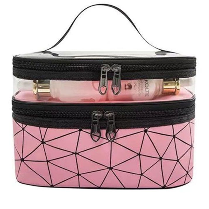 メイクボックス 透明窓付き二層式化粧品収納ポーチ