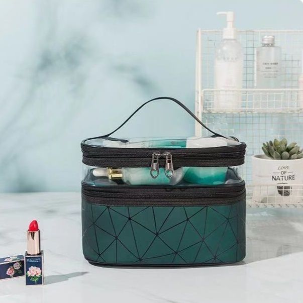 メイクボックス 透明窓付き二層式化粧品収納ポーチ