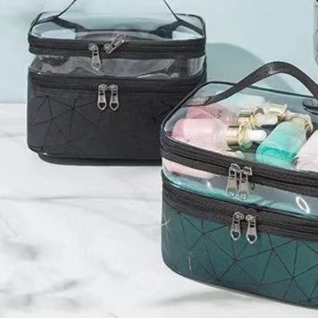 メイクボックス 透明窓付き二層式化粧品収納ポーチ