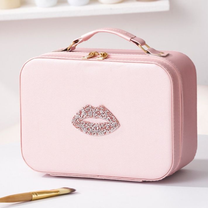 メイクボックス 唇模様付き鏡付き化粧品収納ケース