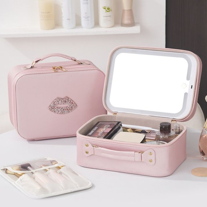 メイクボックス 唇模様付き鏡付き化粧品収納ケース