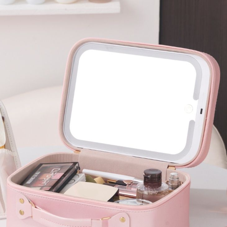 メイクボックス 唇模様付き鏡付き化粧品収納ケース