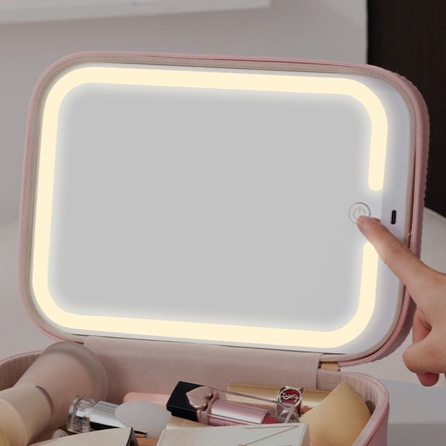 メイクボックス 唇模様付き鏡付き化粧品収納ケース