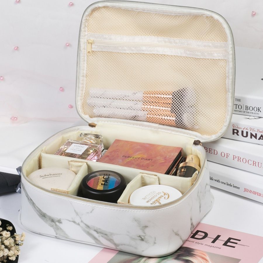 メイクボックス 大理石柄コンパクト化粧品収納ケース