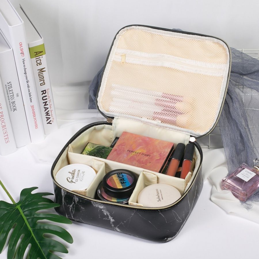 メイクボックス 大理石柄コンパクト化粧品収納ケース