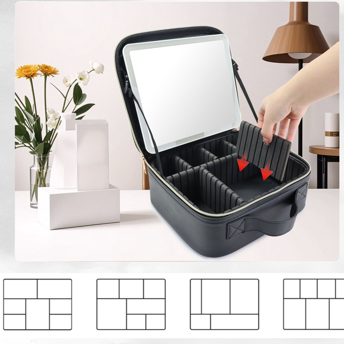 メイクボックス 可変仕切り付きプロ仕様化粧品収納ケース