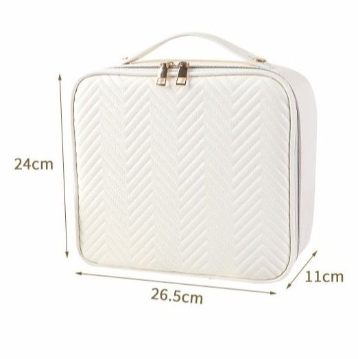 メイクボックス 発光機能付きヘリンボーン柄化粧ケース