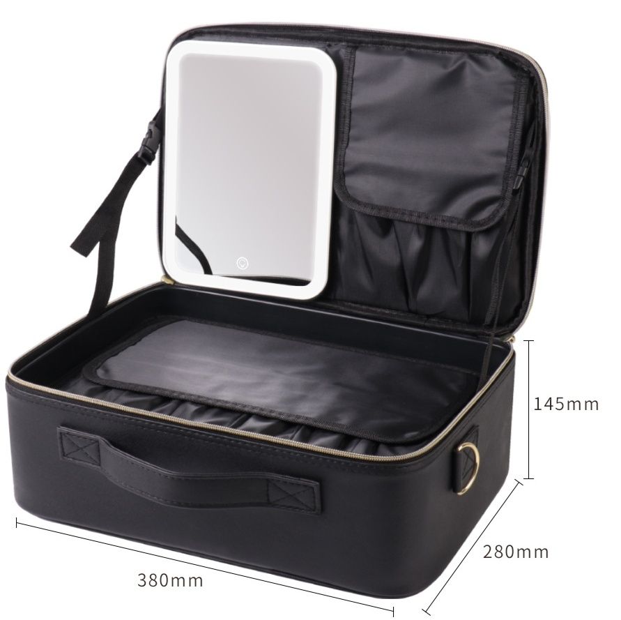 メイクボックス 発光ダイオード鏡付き大容量化粧品収納ケース