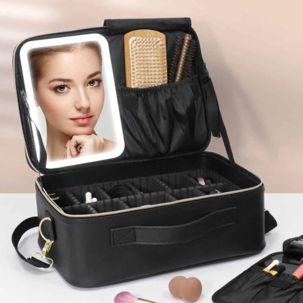 メイクボックス 発光ダイオード鏡付き大容量化粧品収納ケース