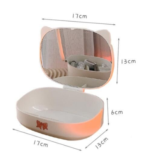 白いメイクボックス 卓上鏡付き 化粧品収納ケース 可愛いねこくまデザイン