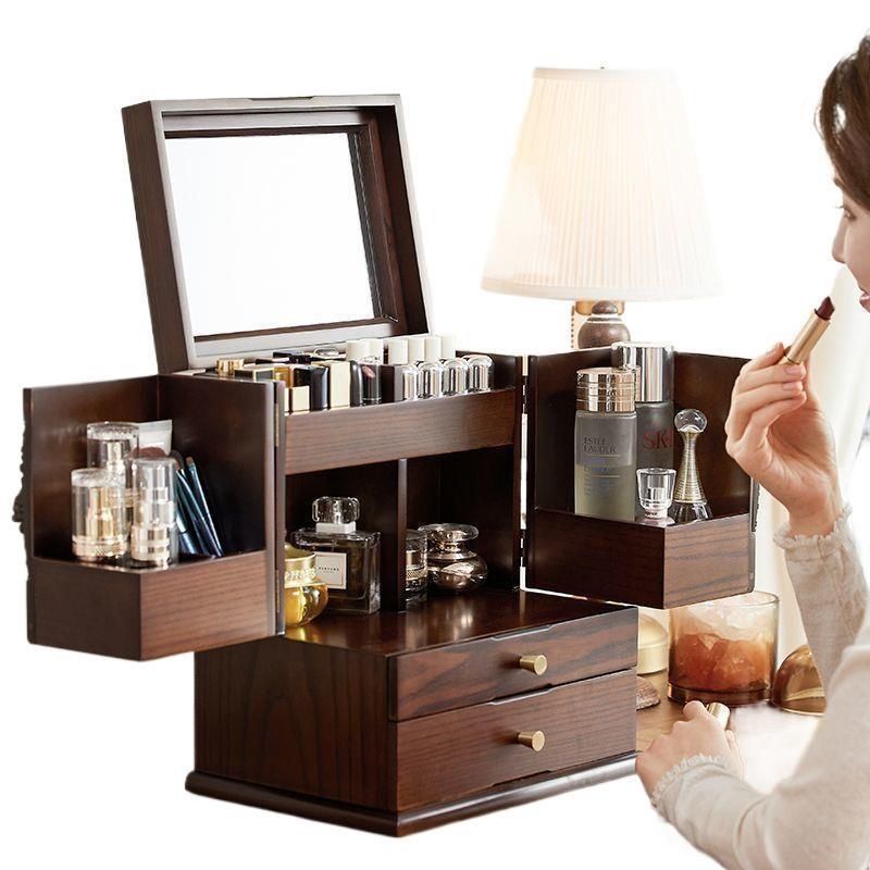 メイクボックス 松模様装飾付き多段引き出し木製収納箱