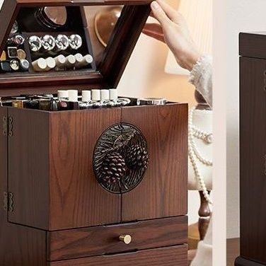 メイクボックス 松模様装飾付き多段引き出し木製収納箱