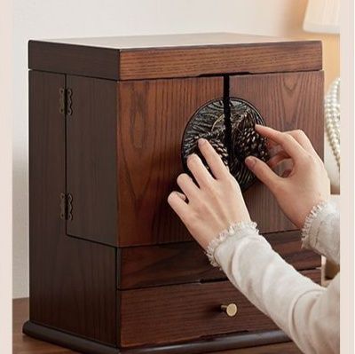 メイクボックス 松模様装飾付き多段引き出し木製収納箱