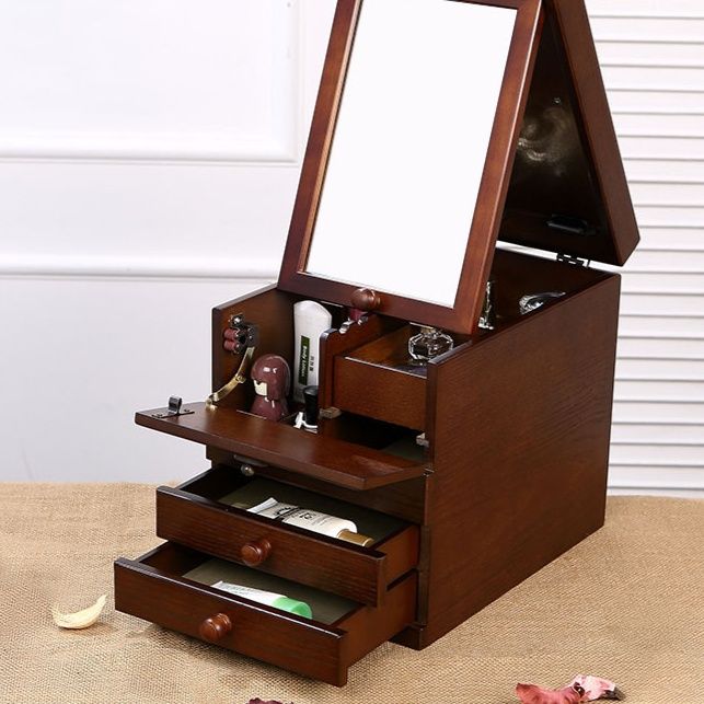 メイクボックス 鏡付き多段引き出し木製メイク収納ボックス