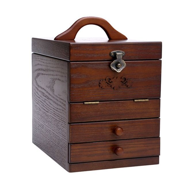 メイクボックス 鏡付き多段引き出し木製メイク収納ボックス