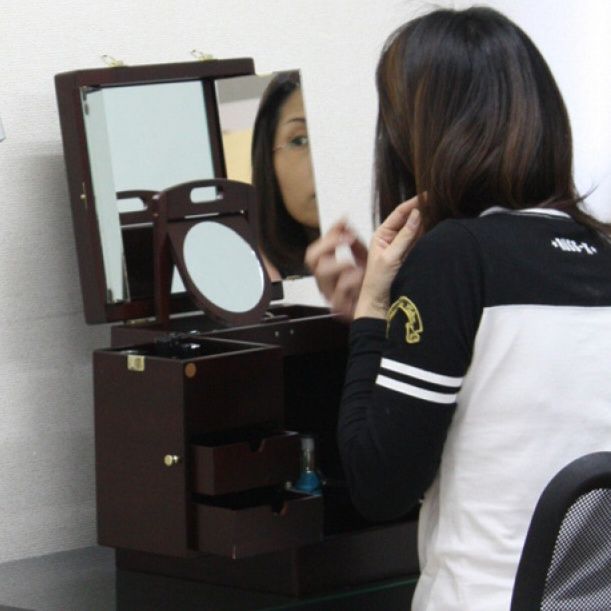 メイクボックス 三面鏡付き多段引出し木製化粧品収納箱